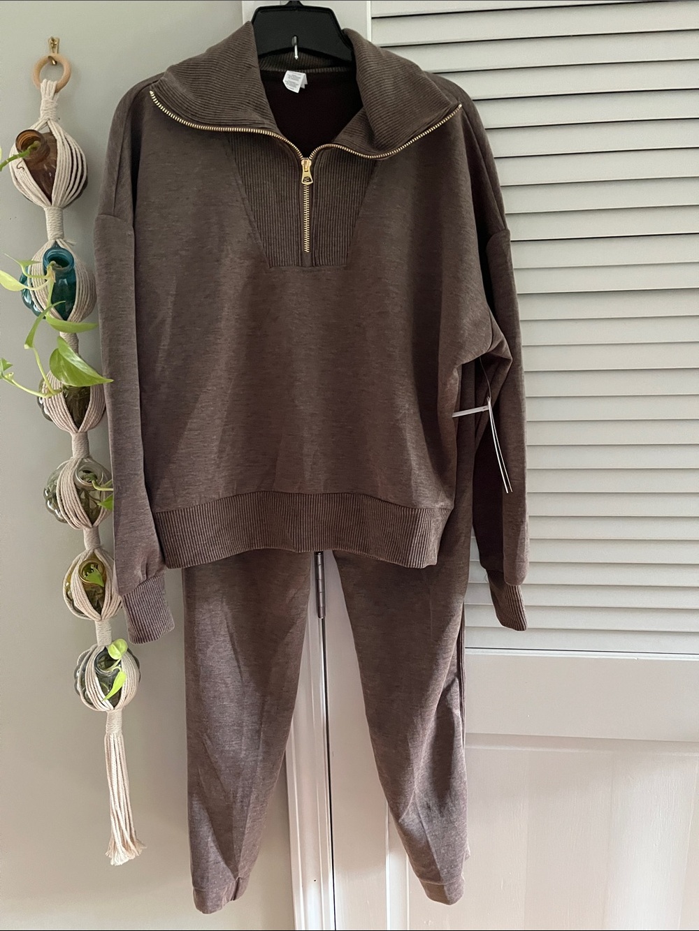 Yogalicious Brown Half-Zip Track Pants & Joggers Set